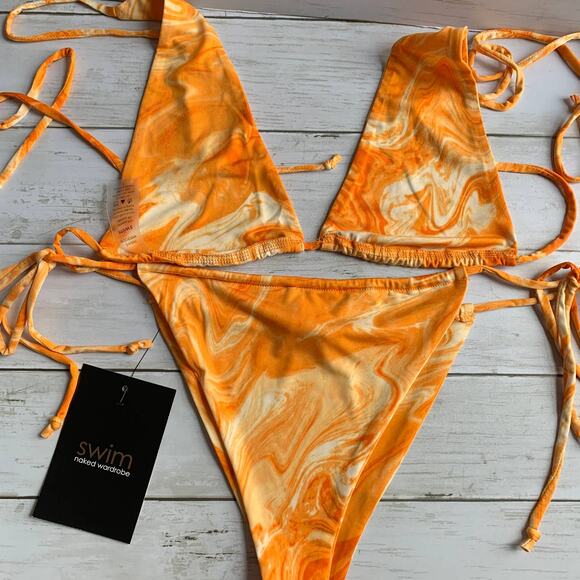 NWT Naked Wardrobe Bikini Set in Orange Swirl - Picture 5 of 11